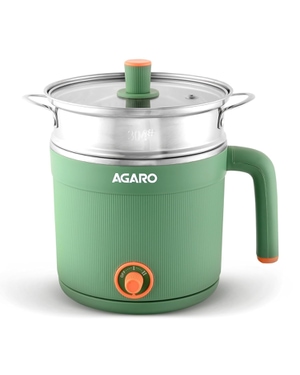 AGARO Regency Multi Cook Kettle With Steamer, 1.2L Inner Pot, Double Layered Body, Variable Temperature Settings, Wide Mouth, Boiling, Steaming, Tea, Coffee, Egg, Vegetable Boiling, 600W - Green